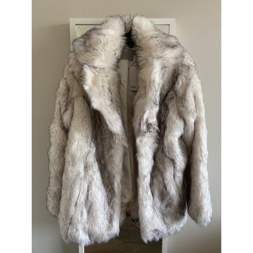 New Never Worn ASOS Faux Fur Coat / Jacket White Black Grey Mix Size US 4